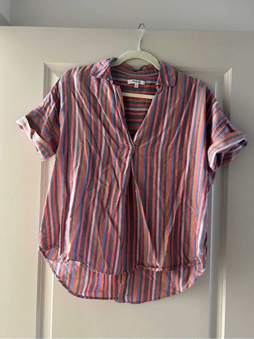 Madewell Multicolor Striped Button Back Short Sleeve Shirt – Size Small